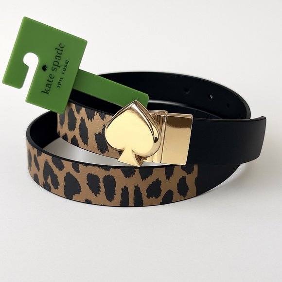 NWT Kate Spade Reversible Leopard Animal Print & Black Belt – Gold Buckle main image 9